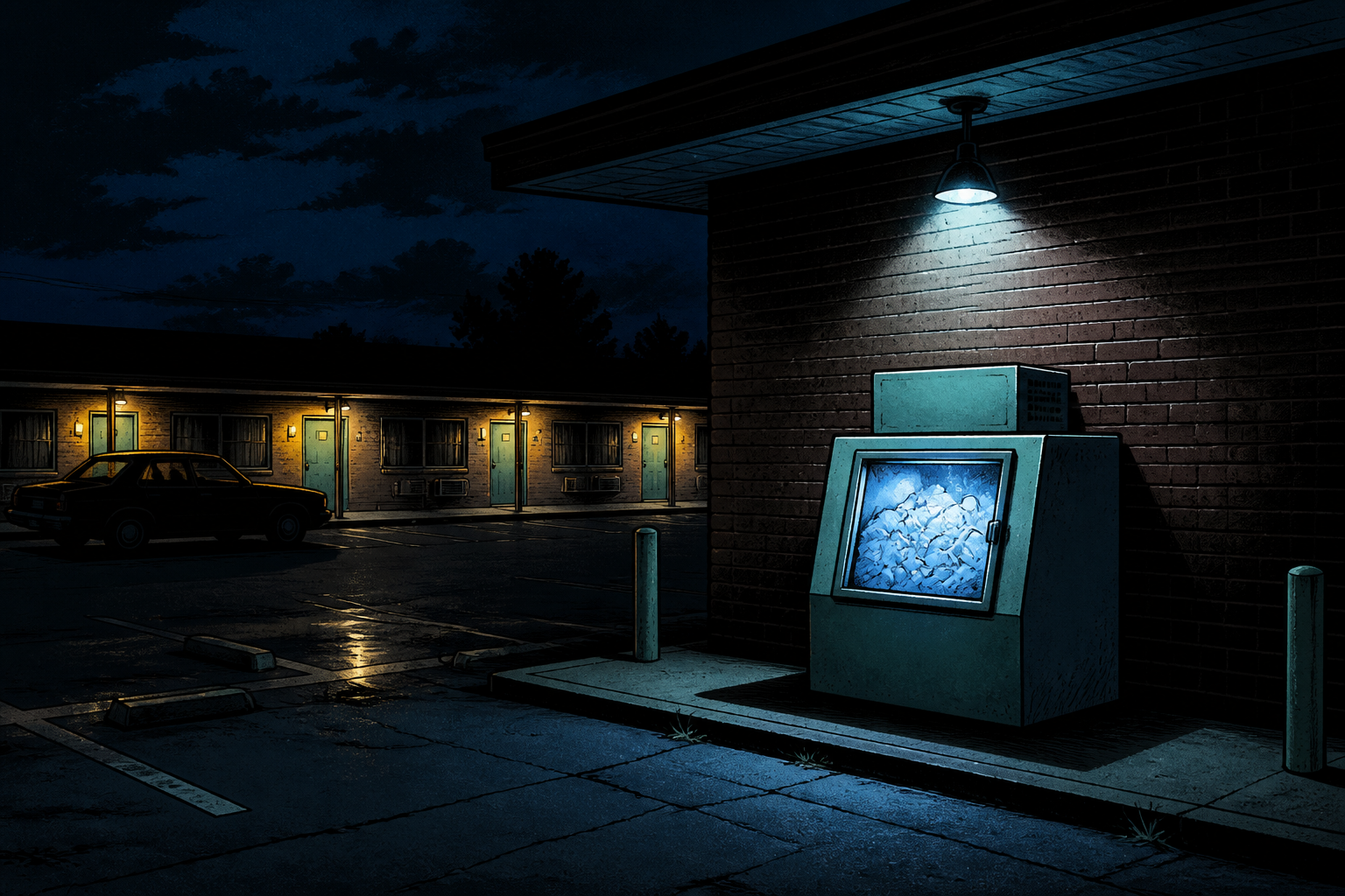 Motel ice machine at night